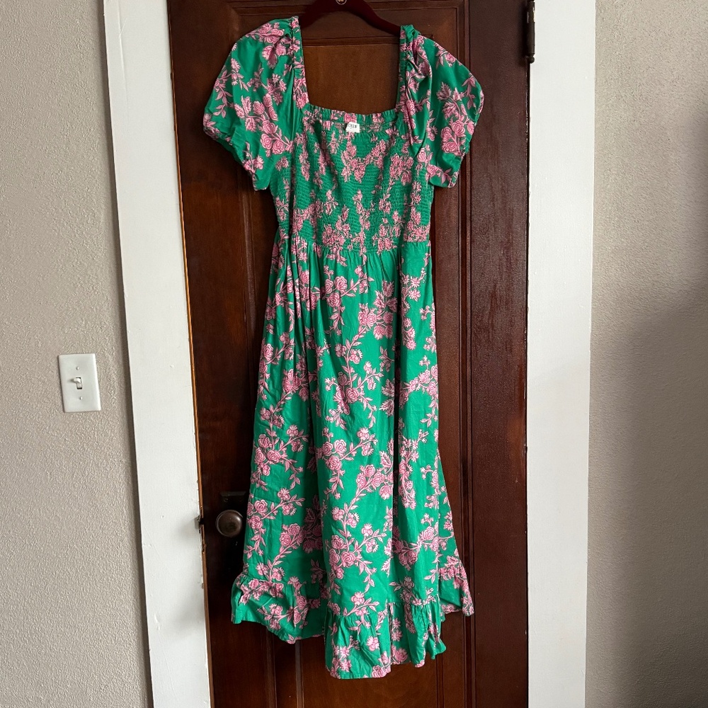 J Crew Factory Puff Sleeved Smocked Midi dress Size M